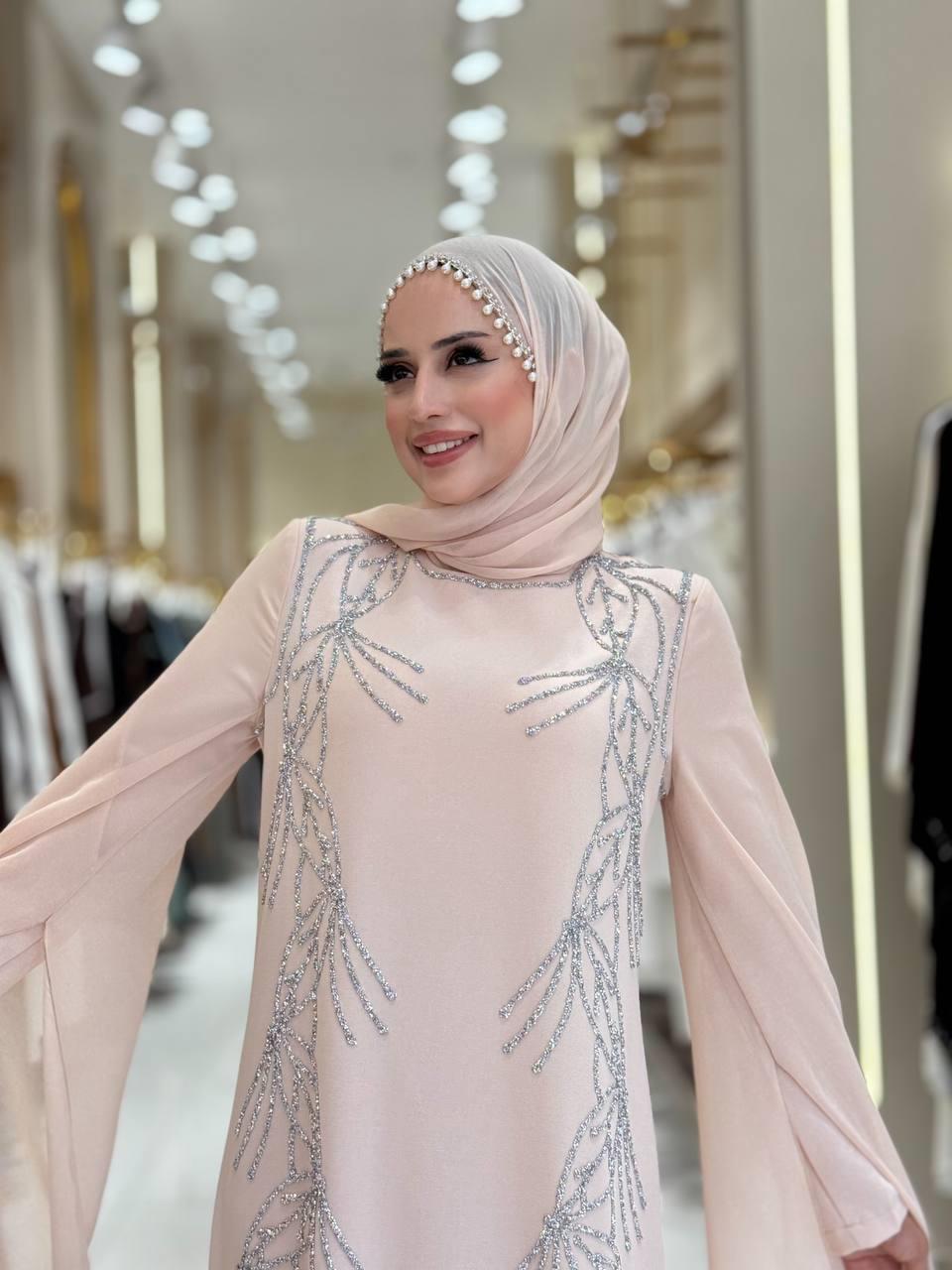 Pelerin Detaylı Taşlı Abiye Elbise Taş 