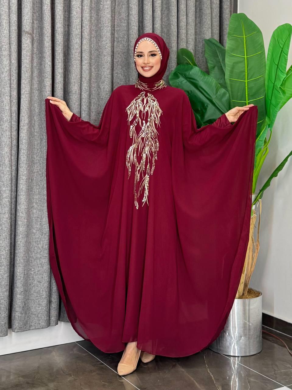 Pelerinli Abiye Elbise Bordo