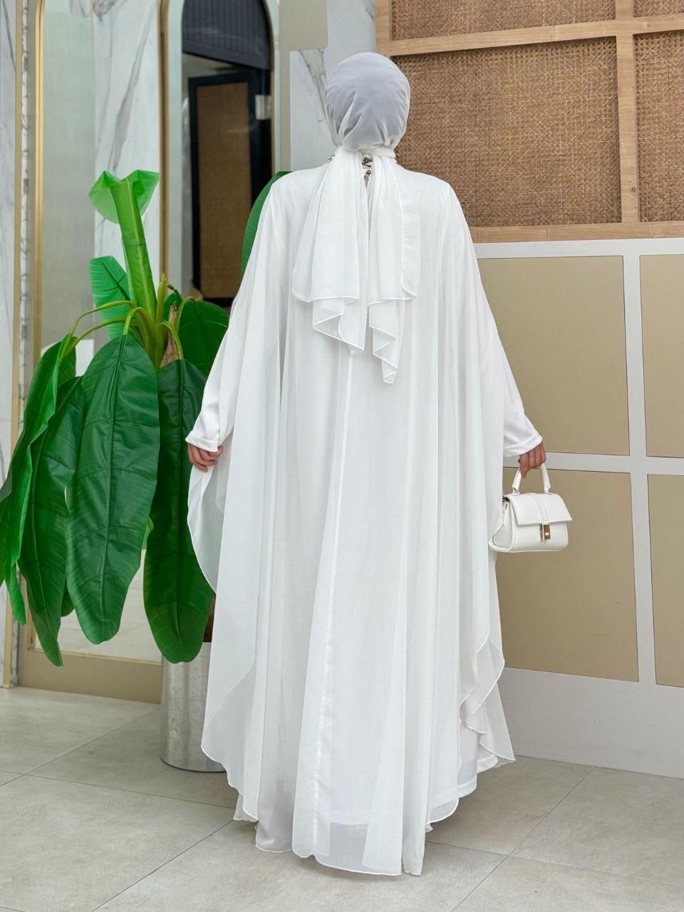 Pelerinli Abiye Elbise Ekru