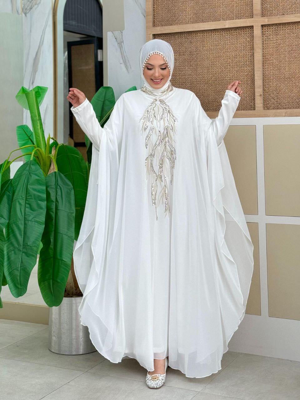 Pelerinli Abiye Elbise Ekru