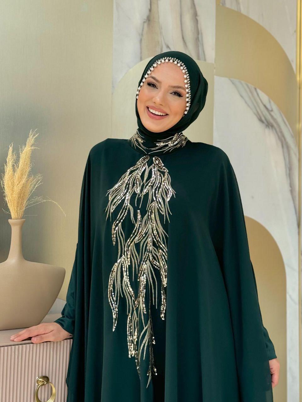 Pelerinli Abiye Elbise Zümrüt 