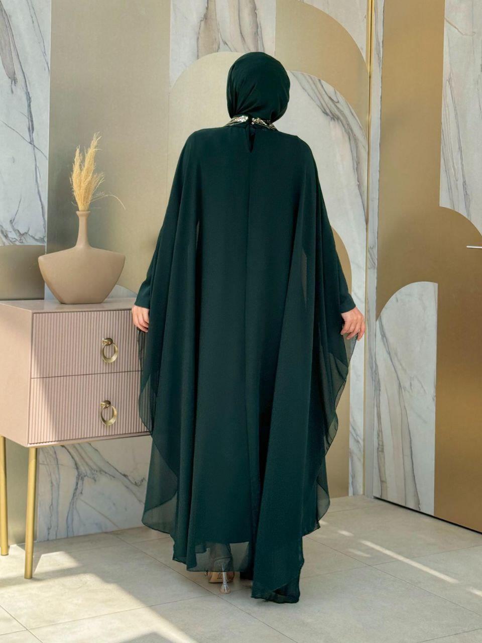 Pelerinli Abiye Elbise Zümrüt 