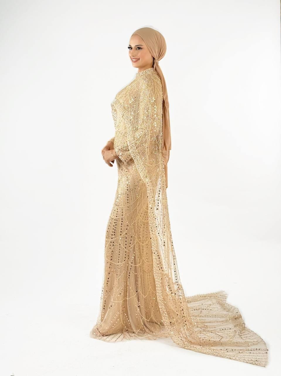 Pelerinli Abiye Gold