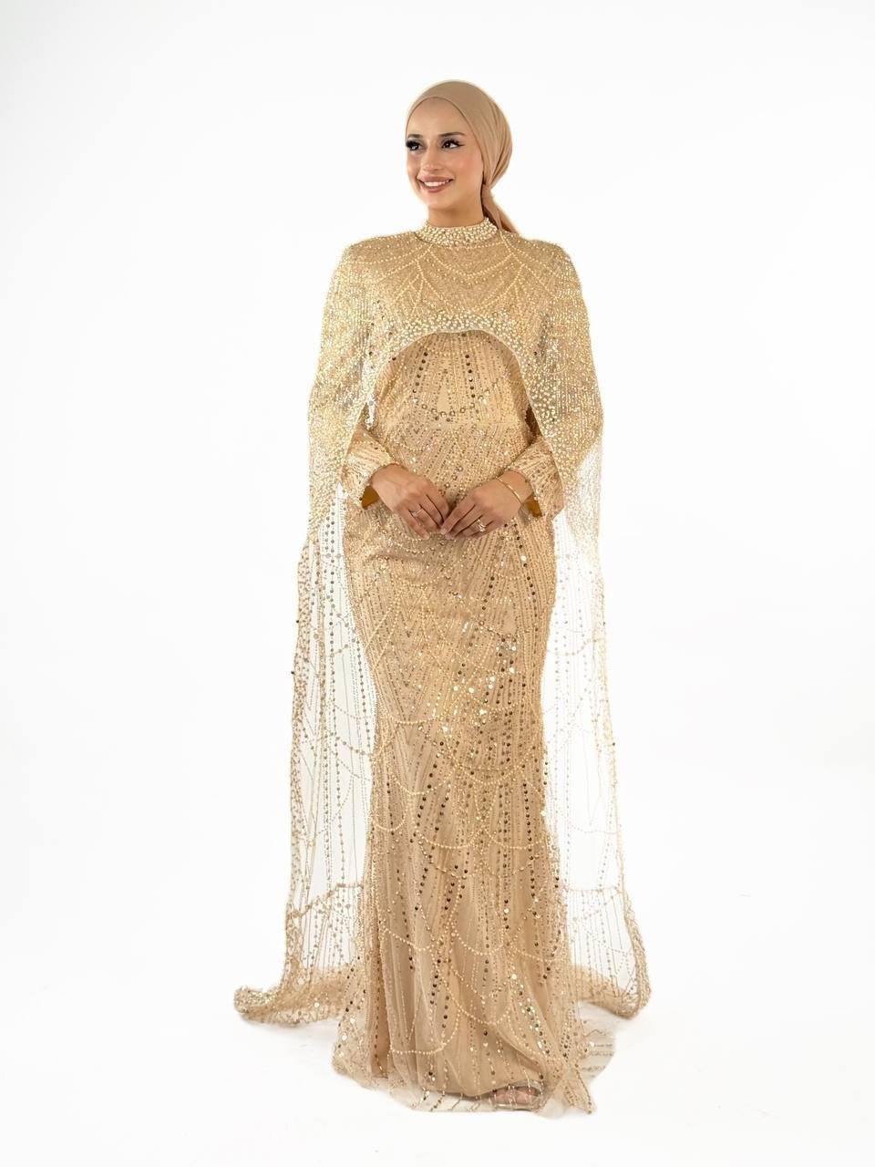 Pelerinli Abiye Gold