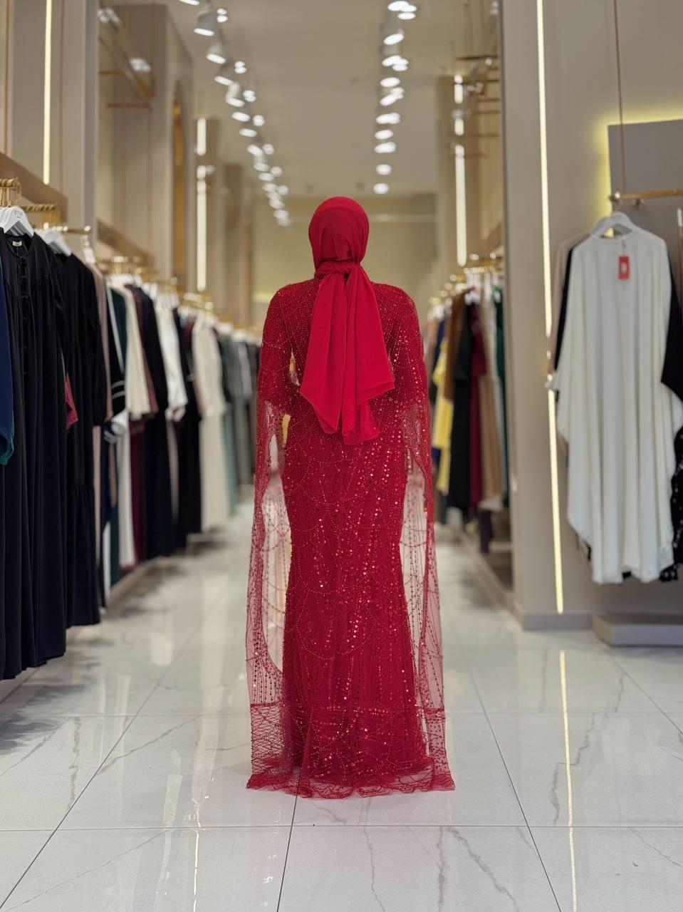 Pelerinli Abiye Kırmızı