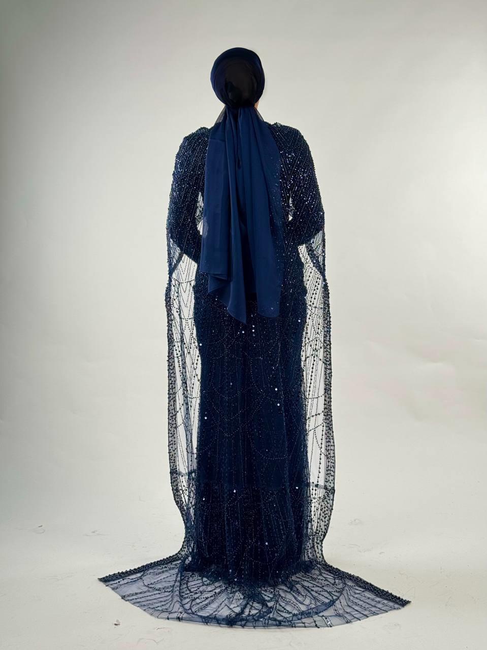 Pelerinli Abiye Lacivert