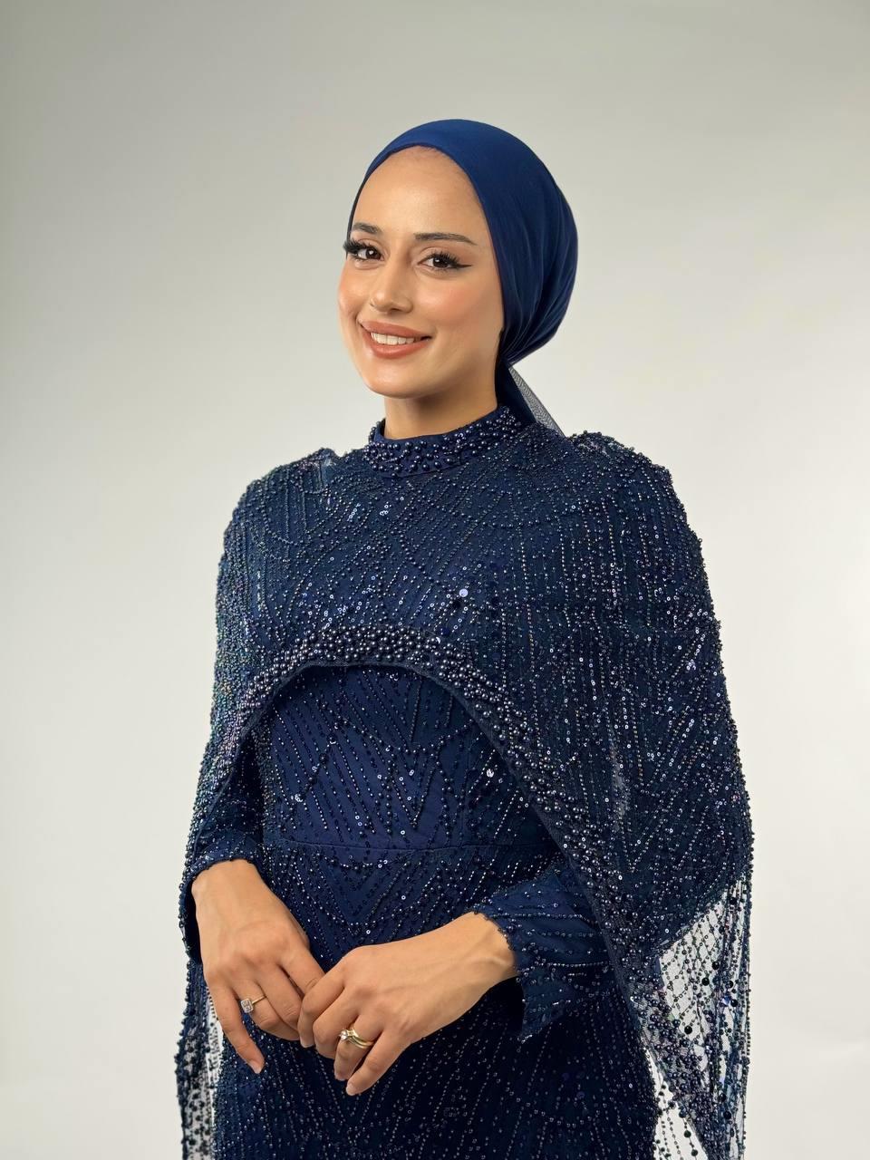 Pelerinli Abiye Lacivert