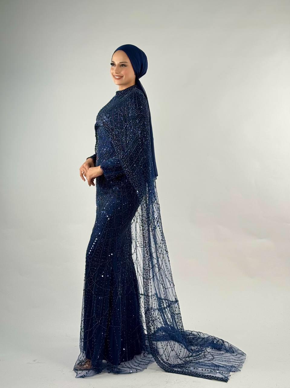 Pelerinli Abiye Lacivert