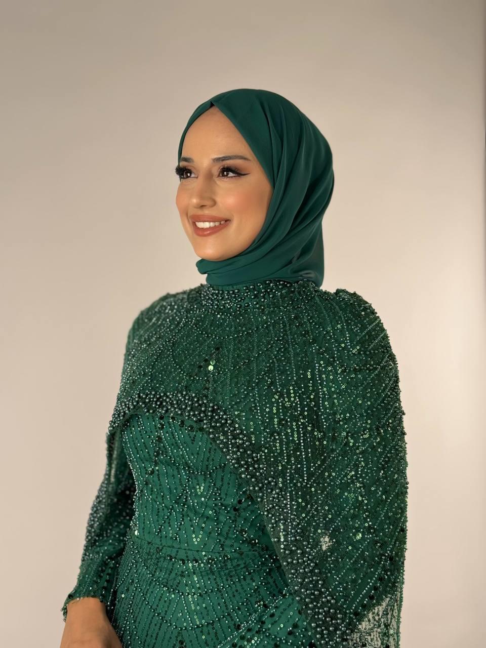 Pelerinli Abiye Zümrüt