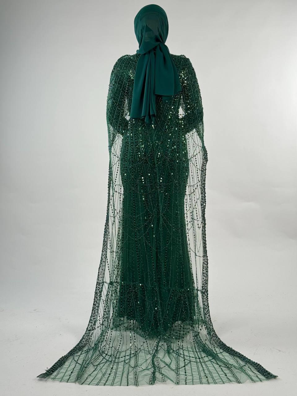 Pelerinli Abiye Zümrüt