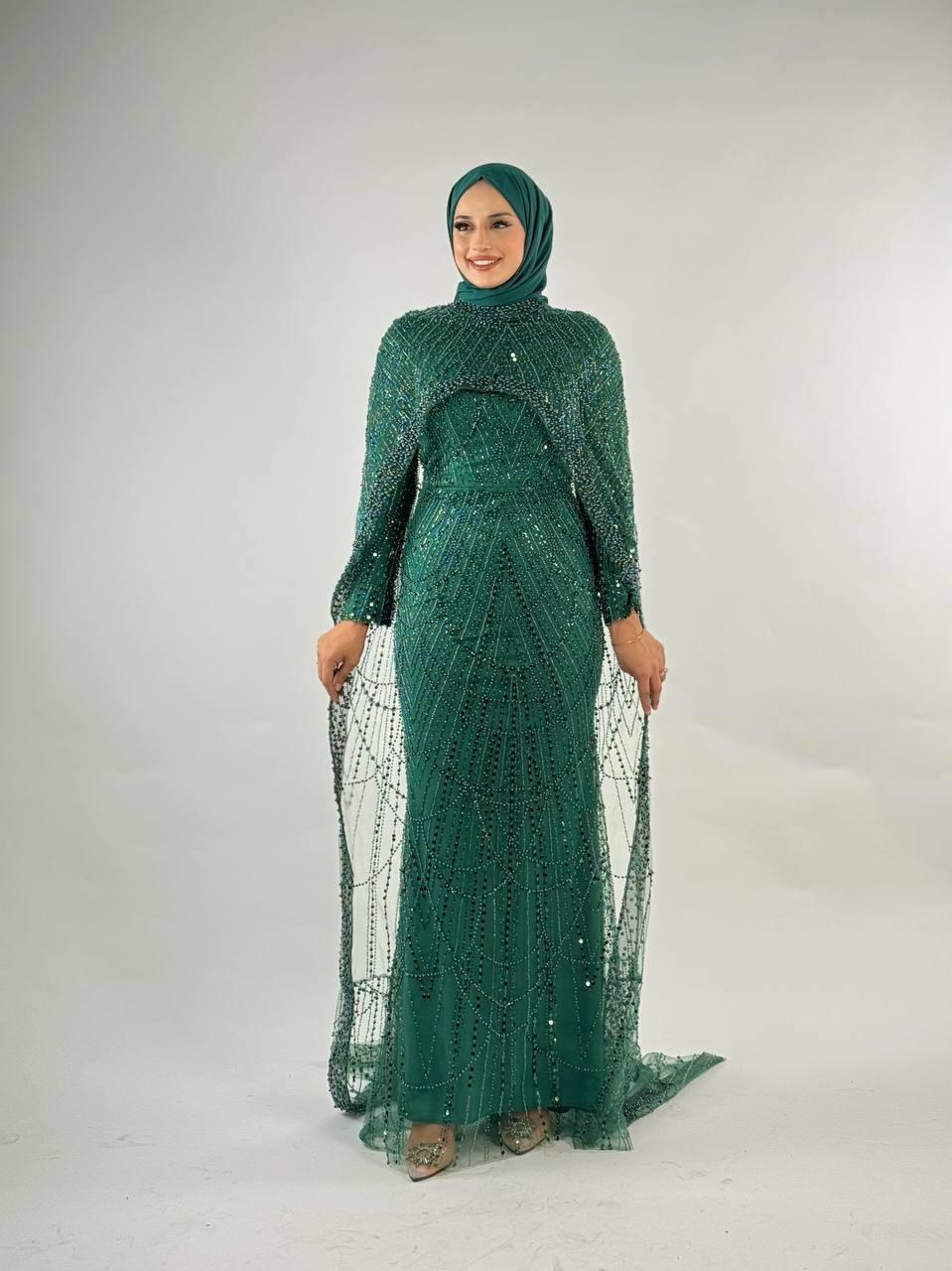 Pelerinli Abiye Zümrüt