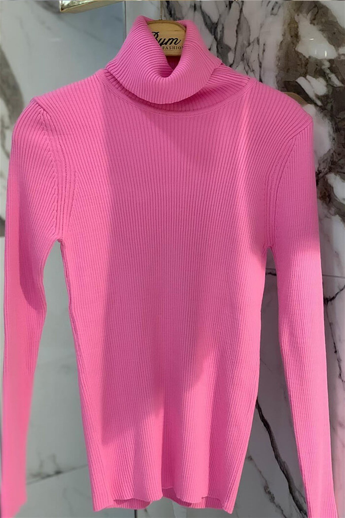 Pembe Balıkçı Yaka Triko Kazak 