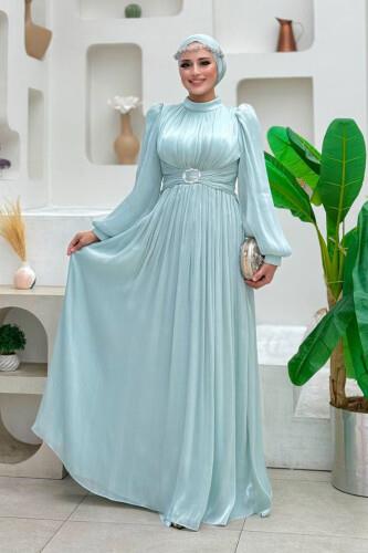 Pileli Abiye Elbise Mint