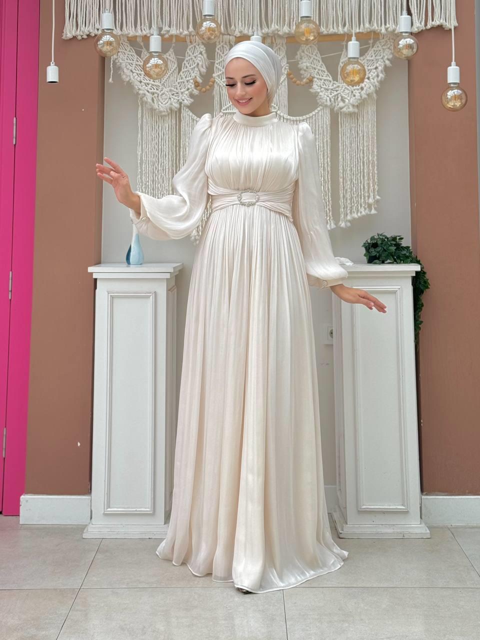 Pileli Abiye Elbise Taş