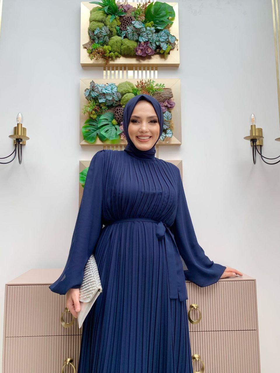 Piliseli Elbise Lacivert