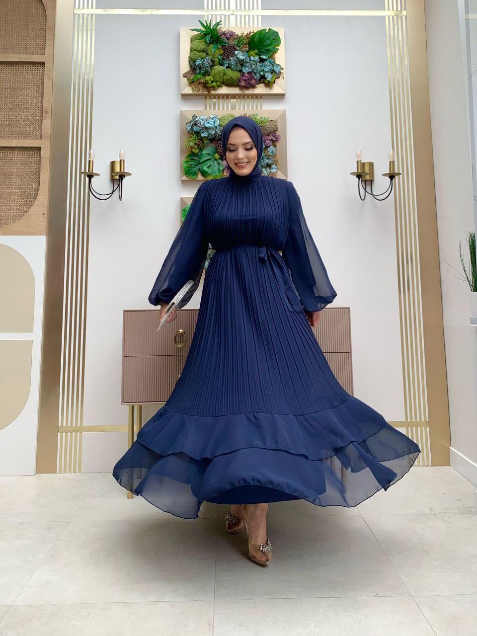 Piliseli Elbise Lacivert