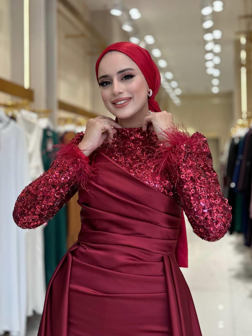 Pul Payet Saten Abiye Bordo 