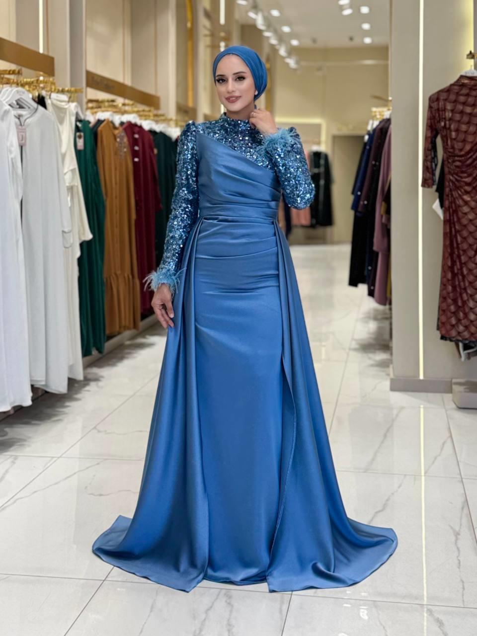 Pul Payet Saten Abiye İndigo