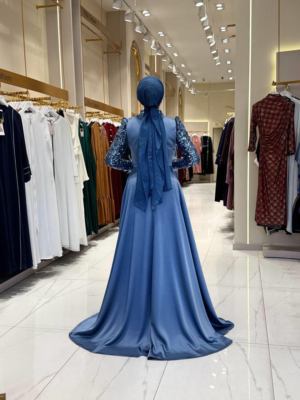 Pul Payet Saten Abiye İndigo