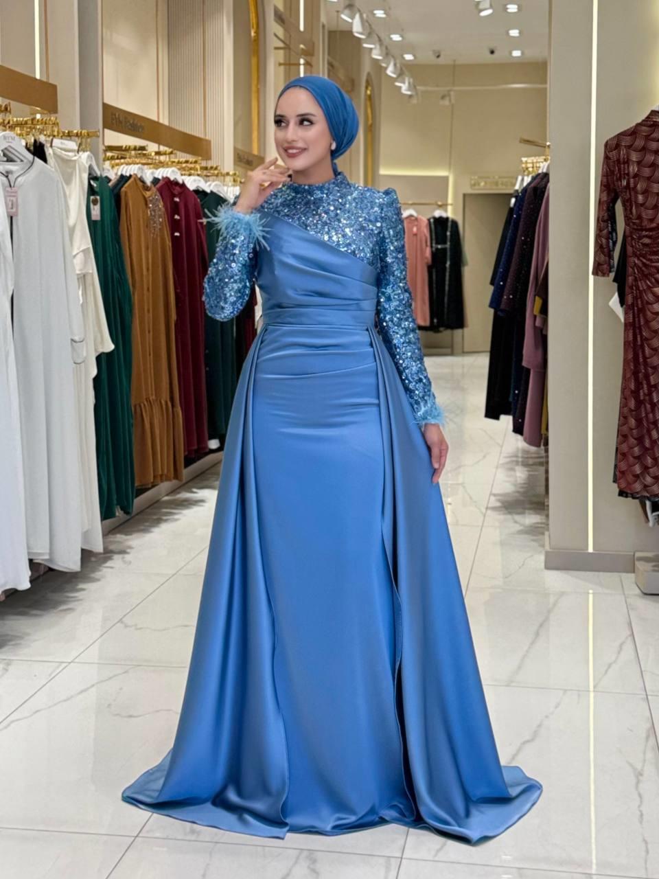 Pul Payet Saten Abiye İndigo