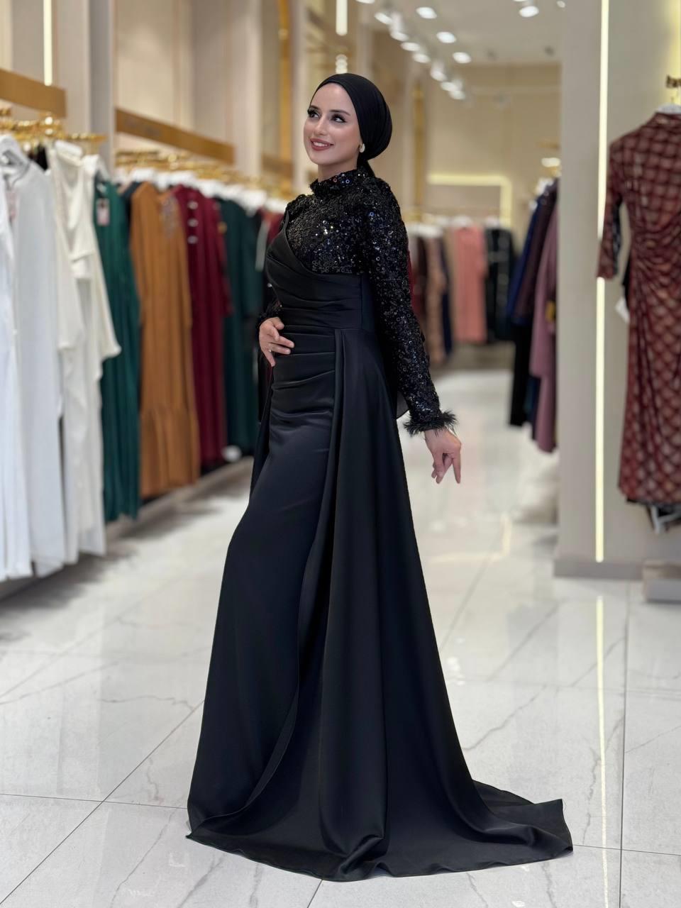 Pul Payet Saten Abiye  Siyah