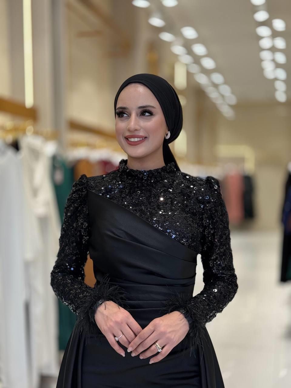 Pul Payet Saten Abiye  Siyah