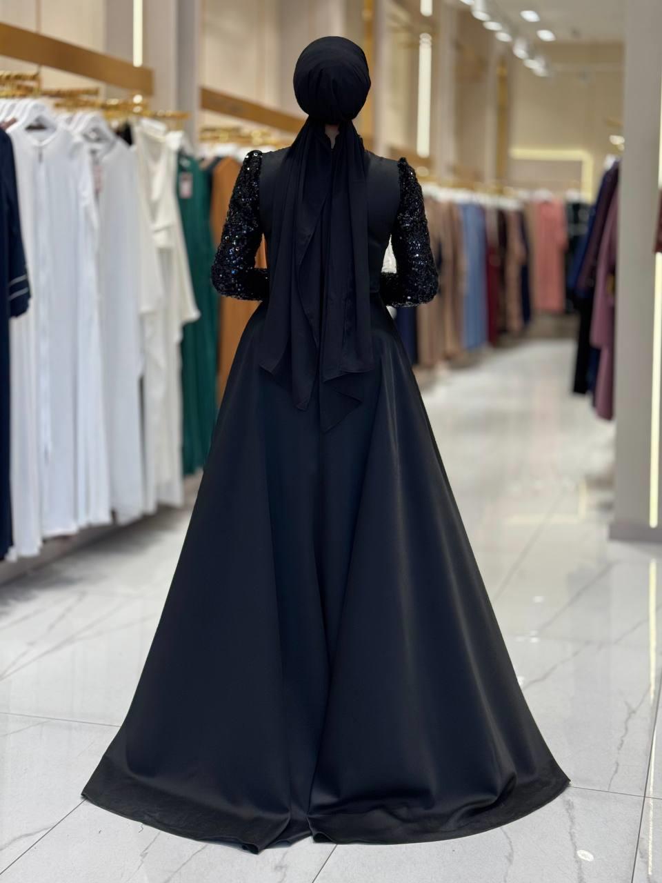 Pul Payet Saten Abiye  Siyah