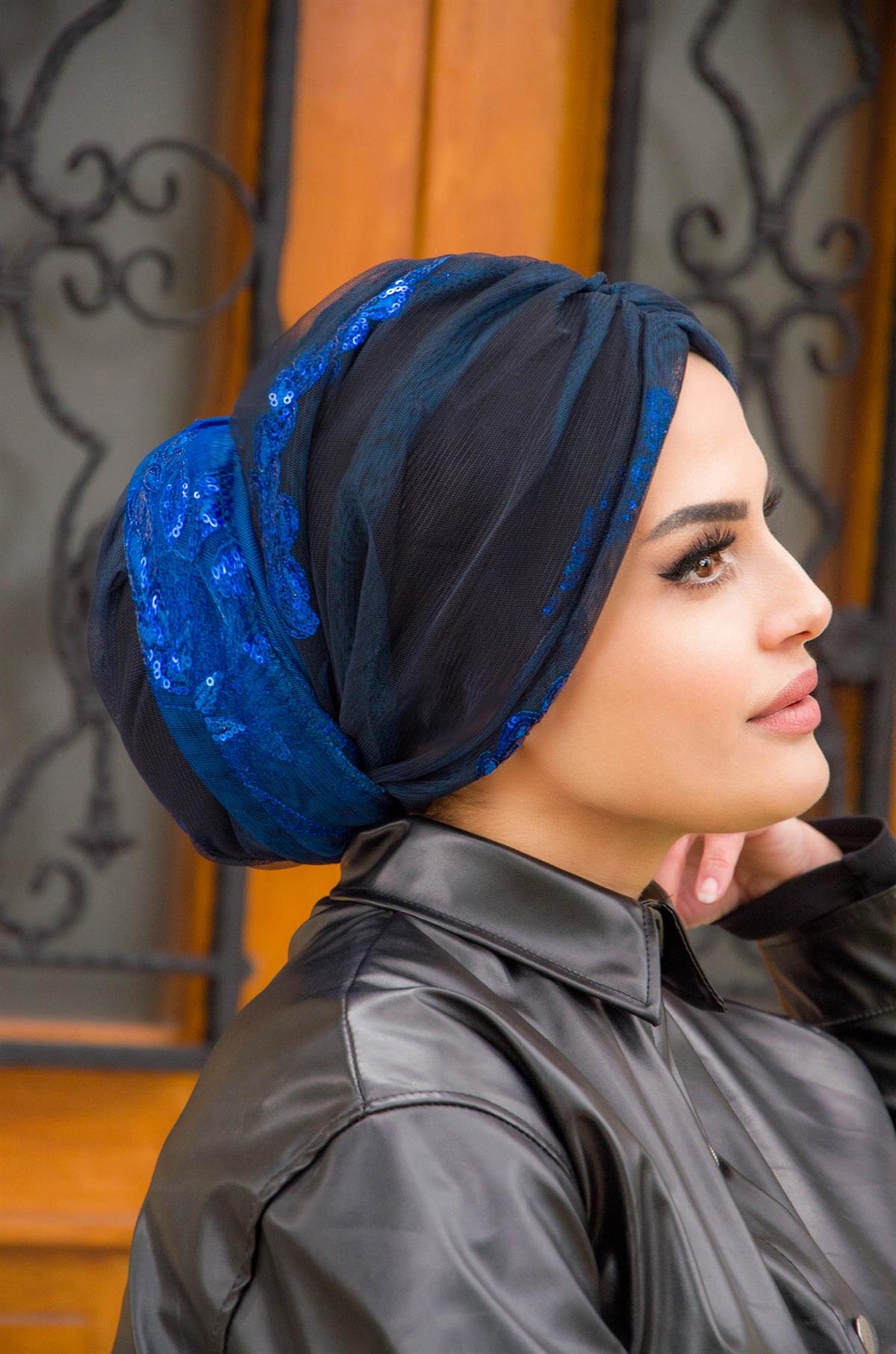 Saks Mavi Büzgülü Dolama Bone