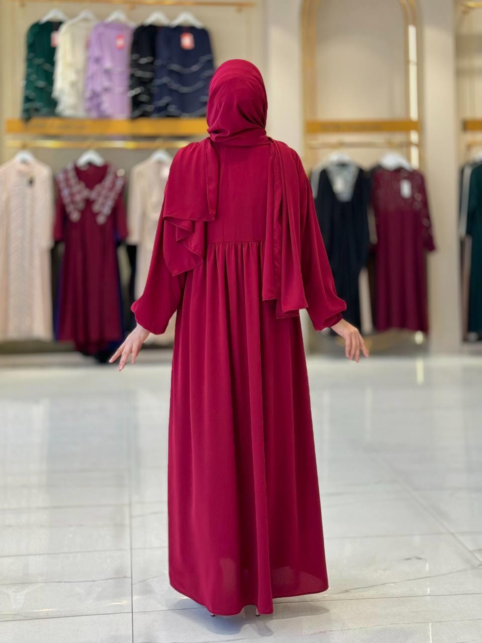 Şallı Kruvaze Namaz Elbisesi Bordo 