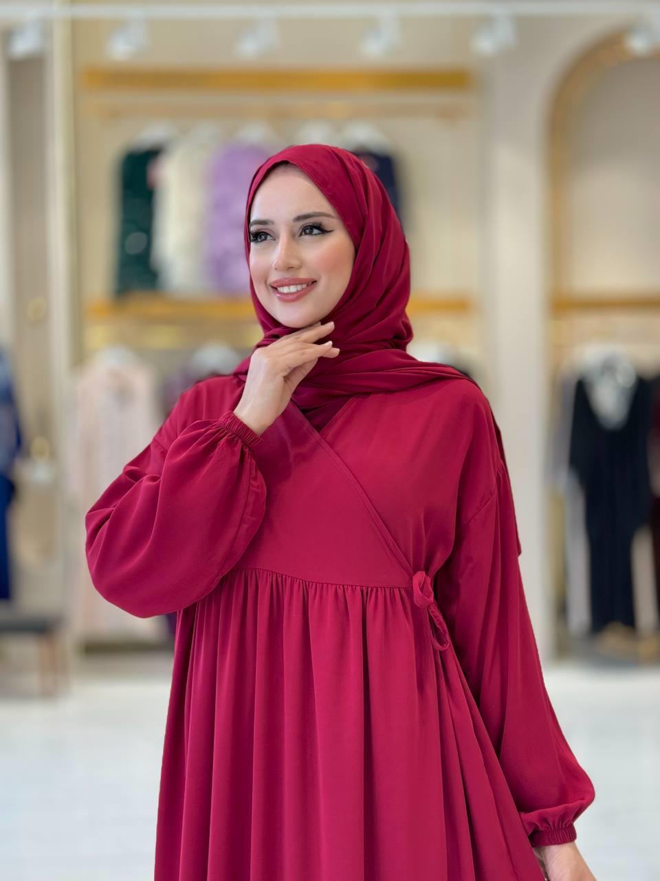 Şallı Kruvaze Namaz Elbisesi Bordo 