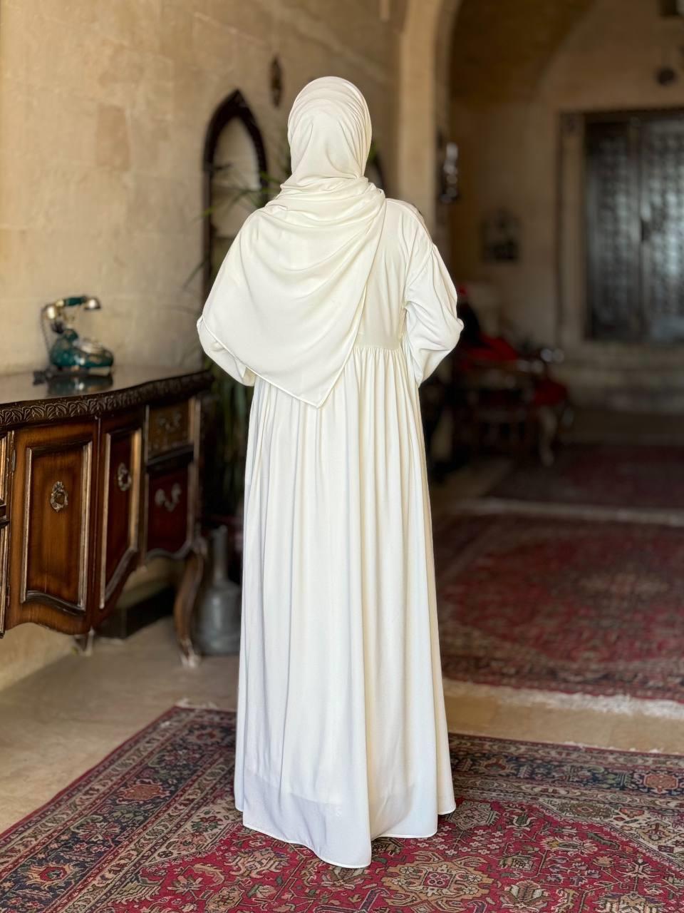 Şallı Kruvaze Namaz Elbisesi Ekru