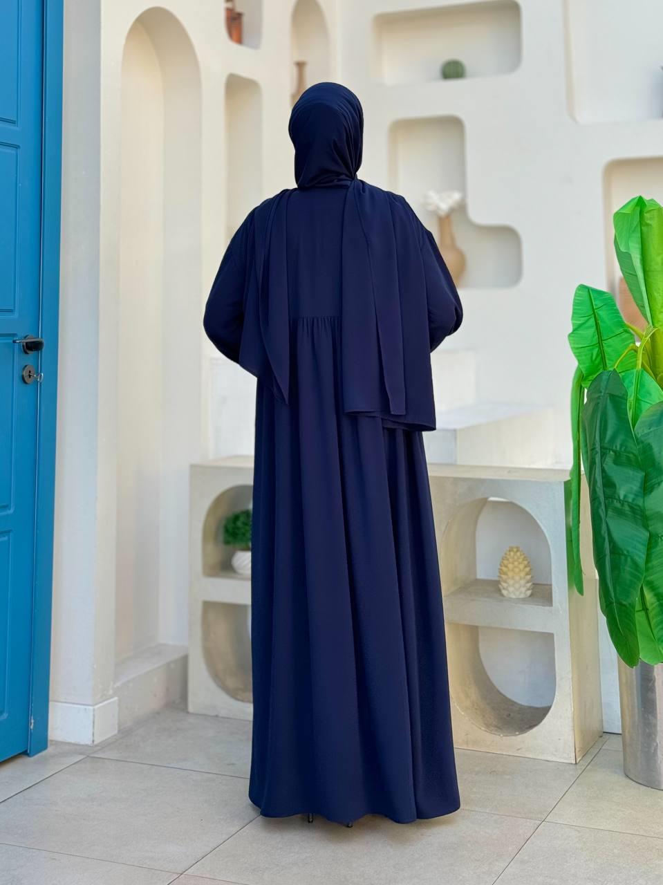 Şallı Kruvaze Namaz Elbisesi Lacivert 