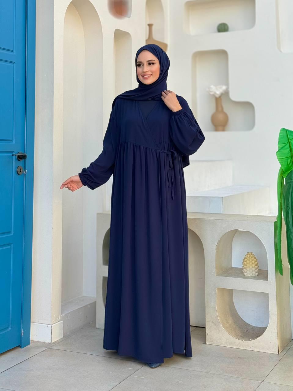 Şallı Kruvaze Namaz Elbisesi Lacivert 