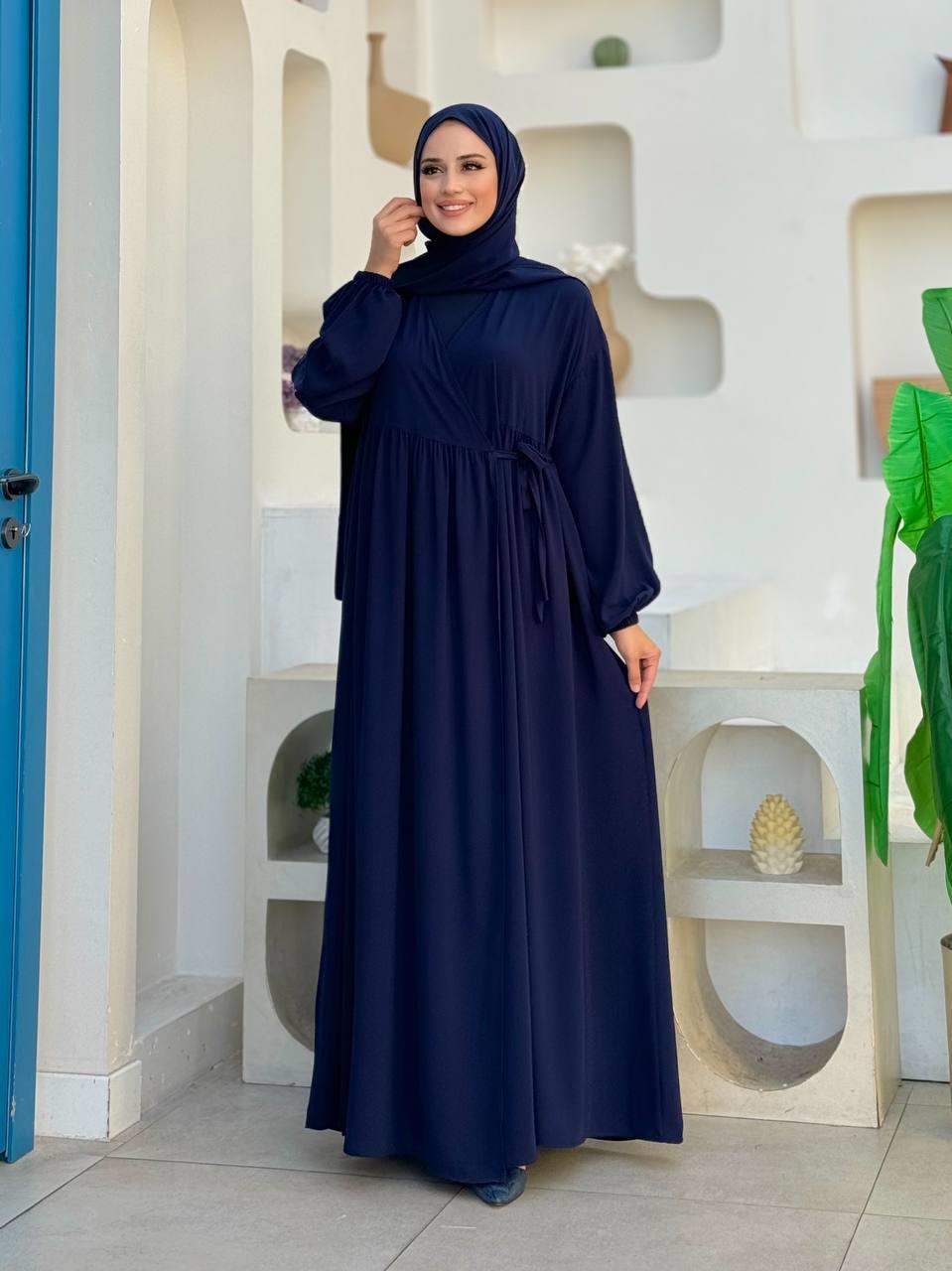 Şallı Kruvaze Namaz Elbisesi Lacivert 