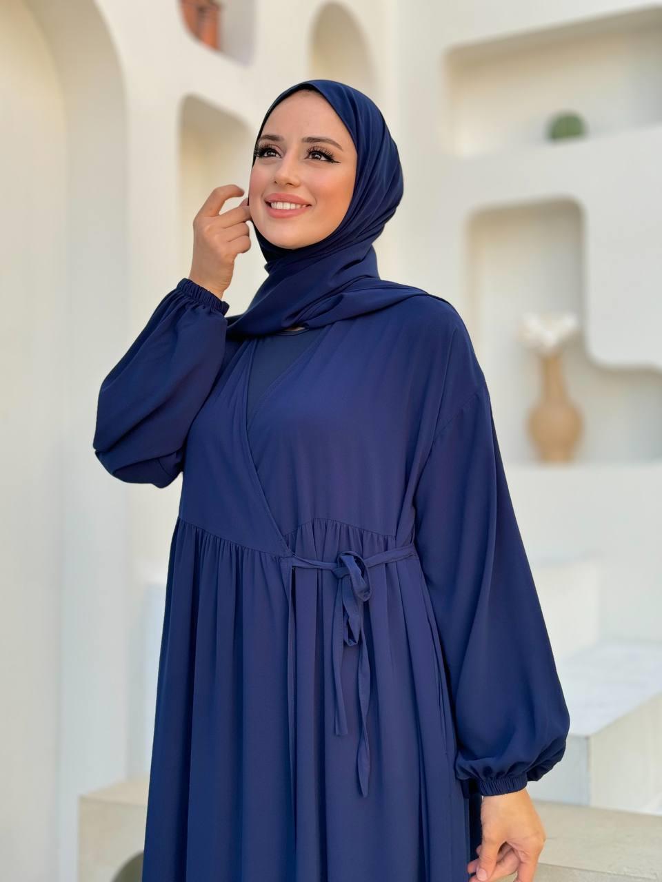 Şallı Kruvaze Namaz Elbisesi Lacivert 