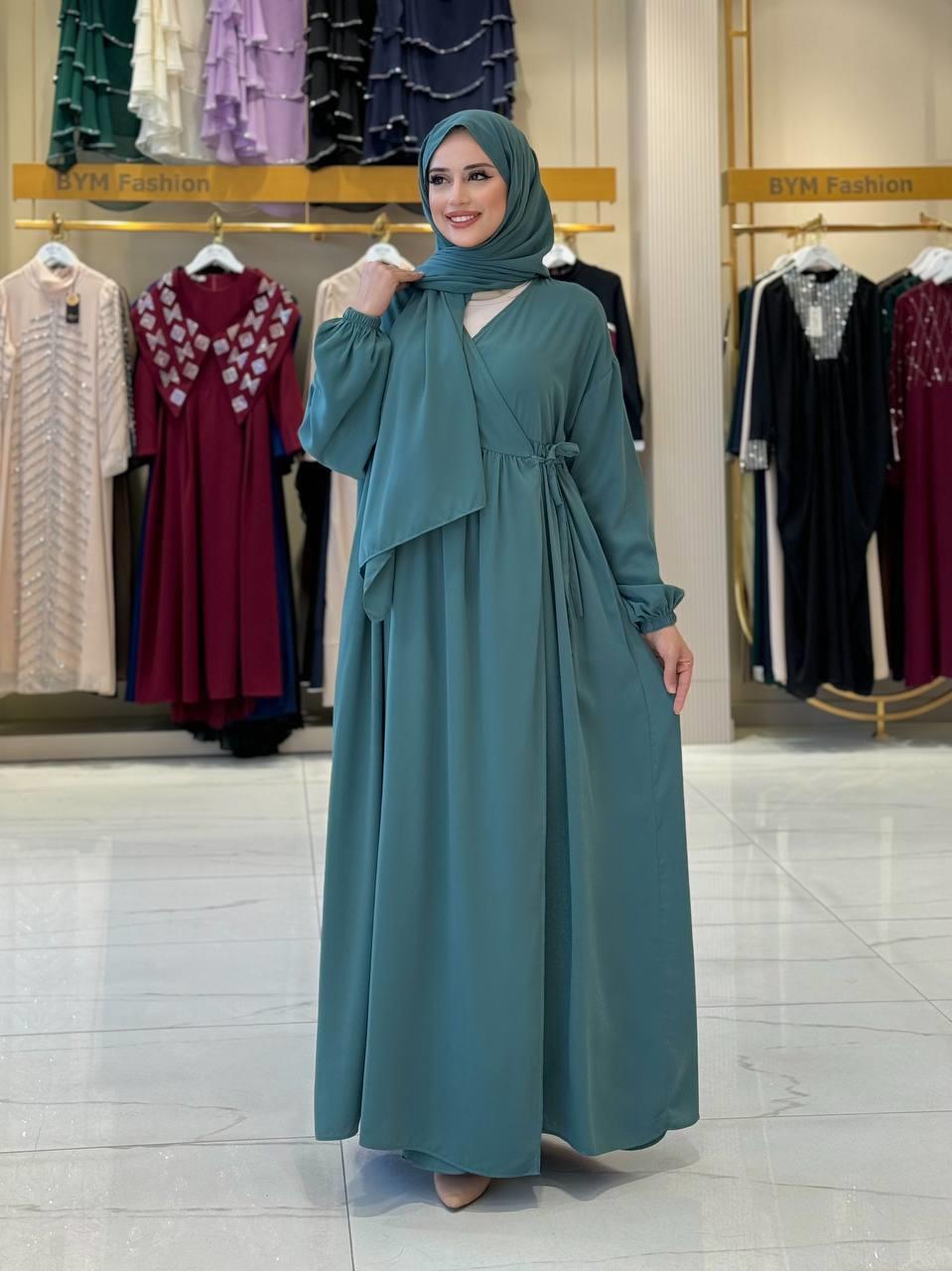 Şallı Kruvaze Namaz Elbisesi Mint