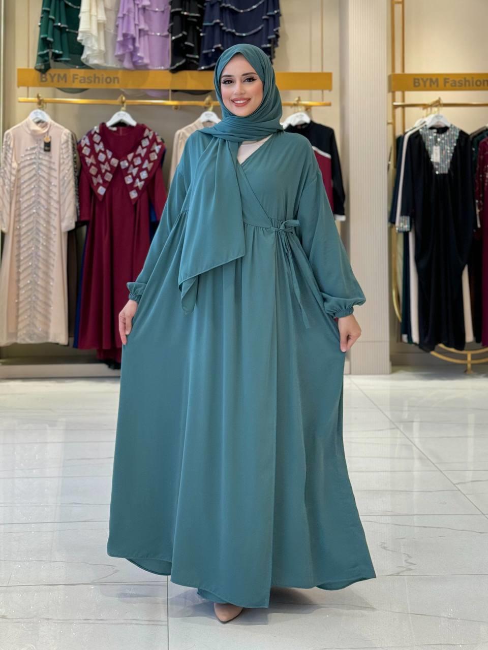 Şallı Kruvaze Namaz Elbisesi Mint