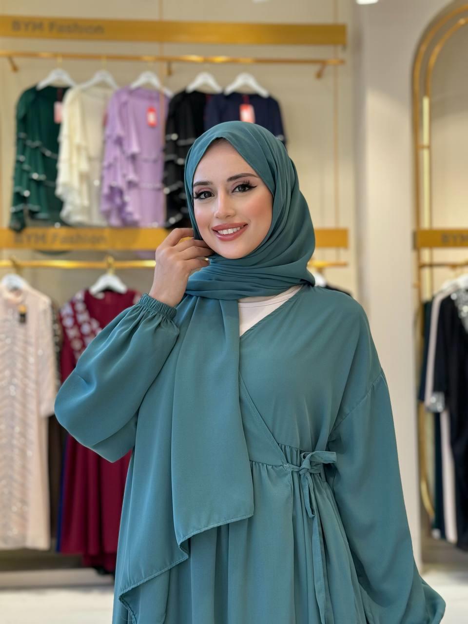 Şallı Kruvaze Namaz Elbisesi Mint