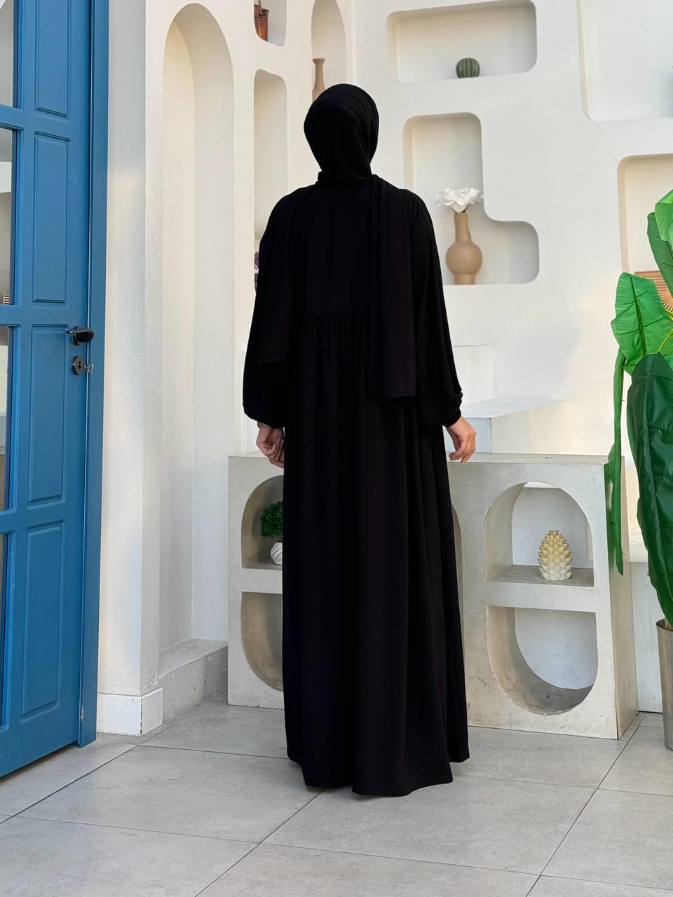 Şallı Kruvaze Namaz Elbisesi Siyah