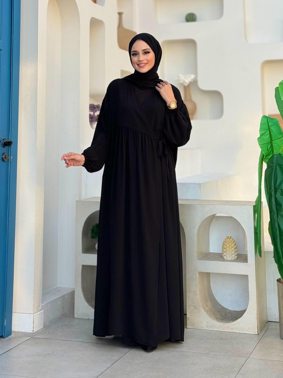 Şallı Kruvaze Namaz Elbisesi Siyah