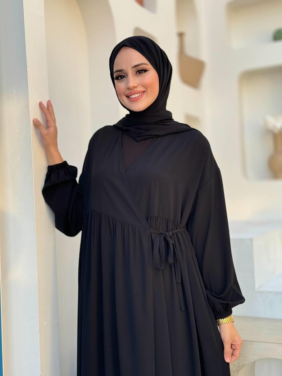Şallı Kruvaze Namaz Elbisesi Siyah