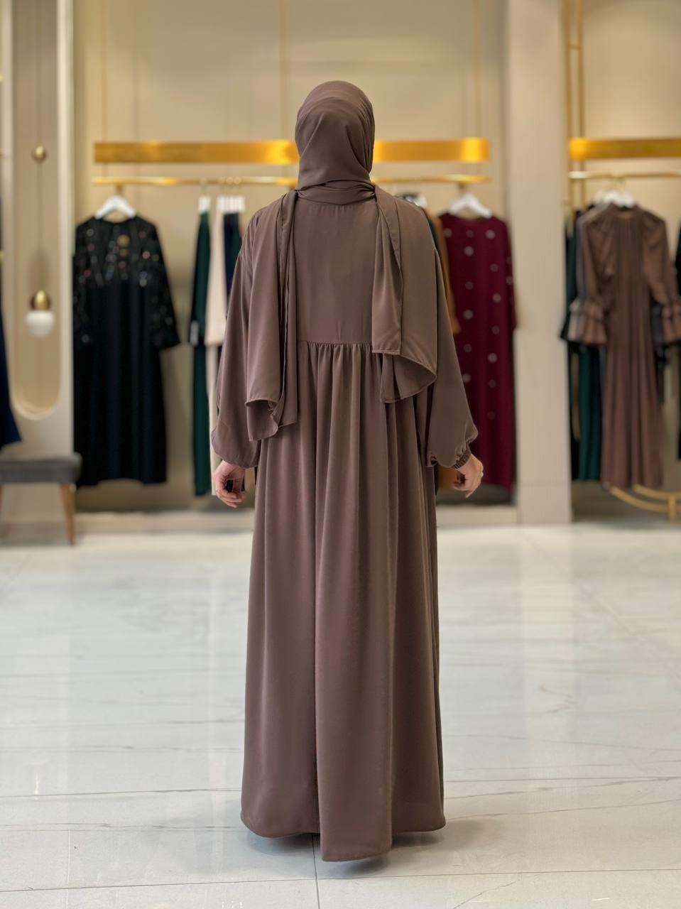 Şallı Kruvaze Namaz Elbisesi Vizon