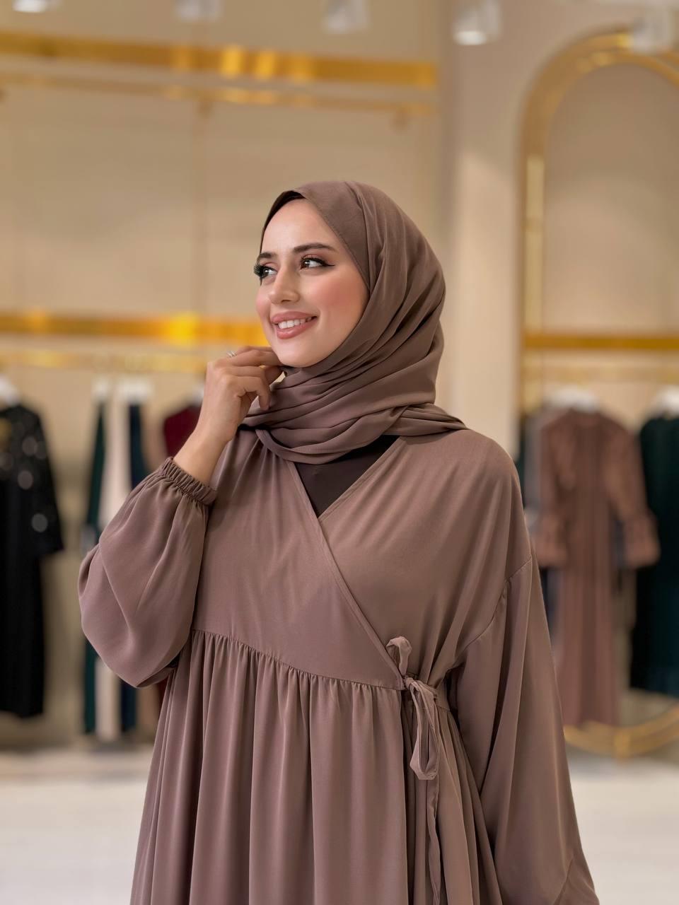 Şallı Kruvaze Namaz Elbisesi Vizon