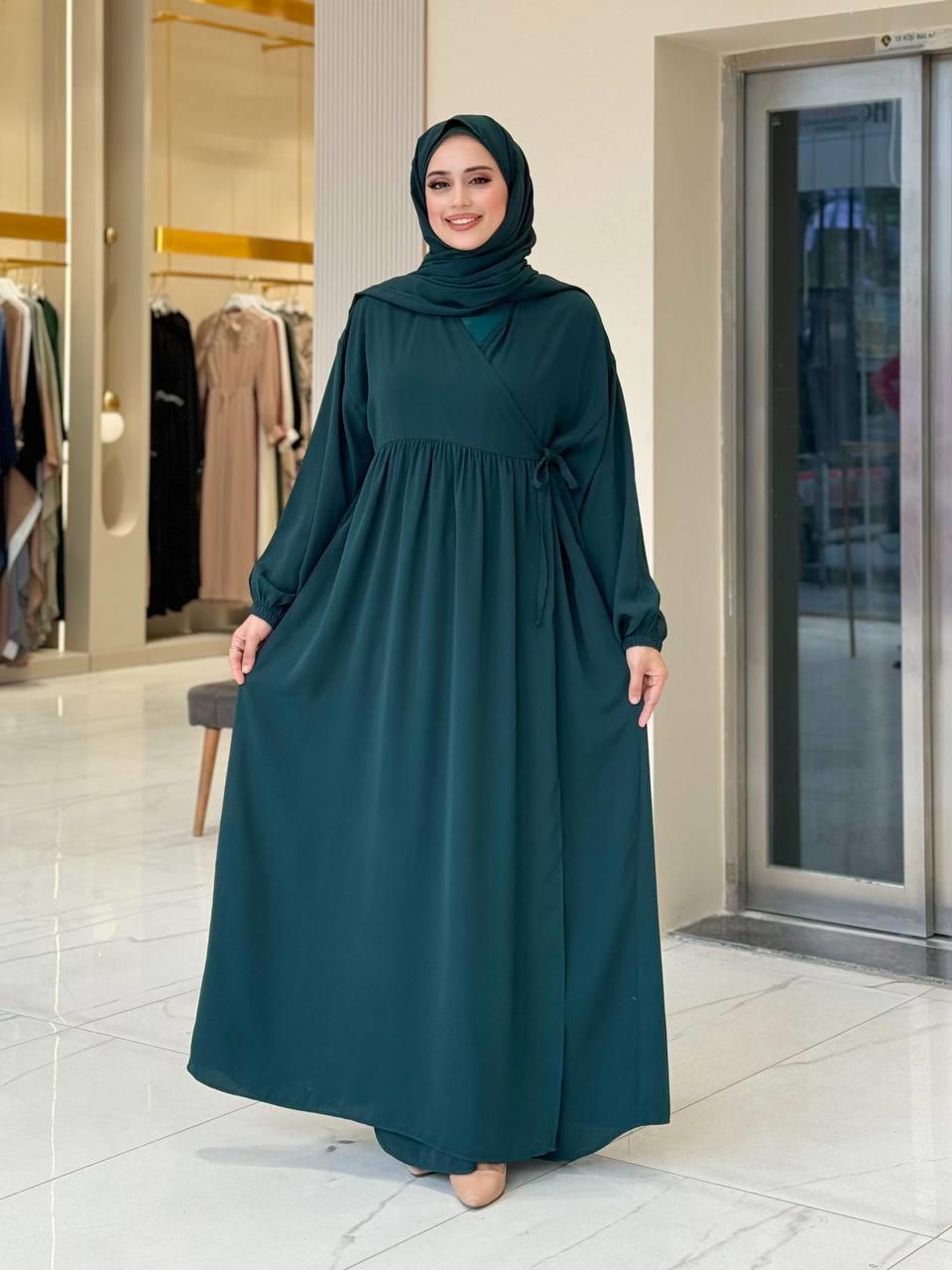 Şallı Kruvaze Namaz Elbisesi Zümrüt 