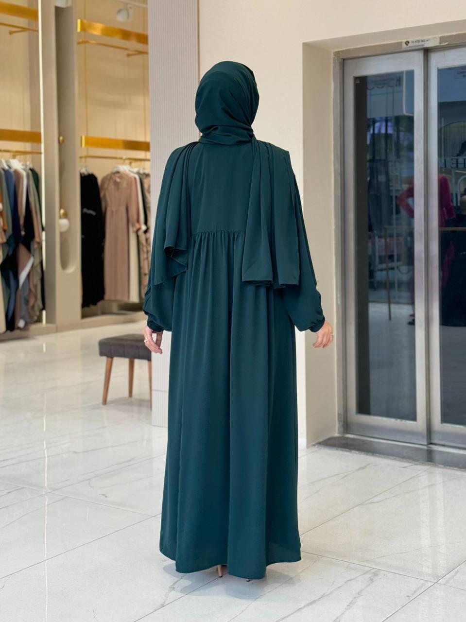 Şallı Kruvaze Namaz Elbisesi Zümrüt 