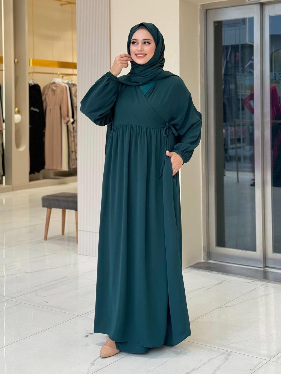 Şallı Kruvaze Namaz Elbisesi Zümrüt 