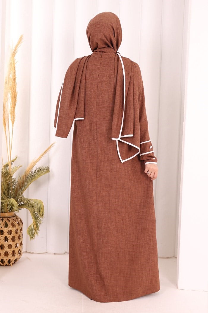 Şeritli  Elbise Takım Taba