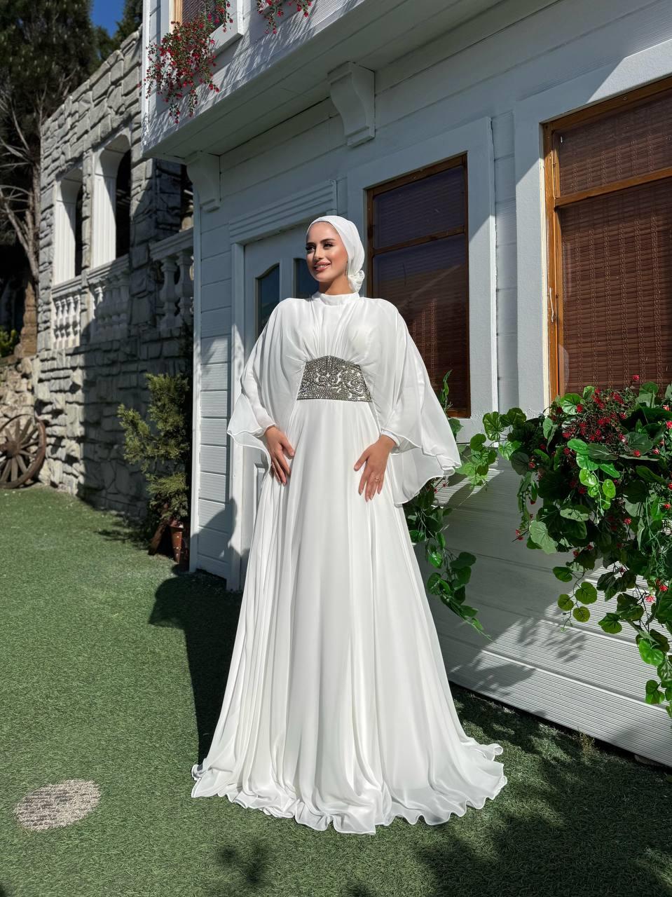 Şifon Abiye Elbise Beyaz