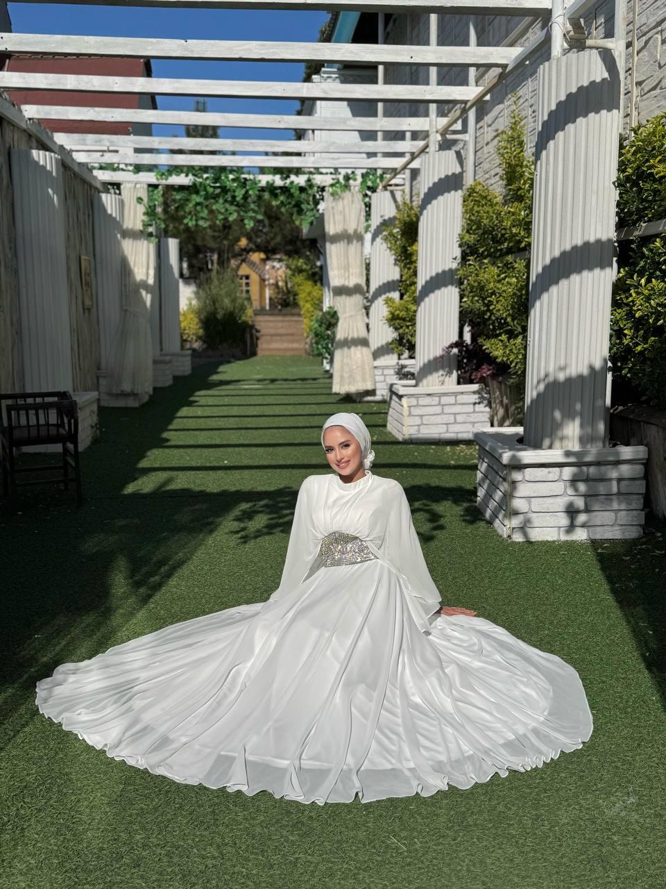 Şifon Abiye Elbise Beyaz