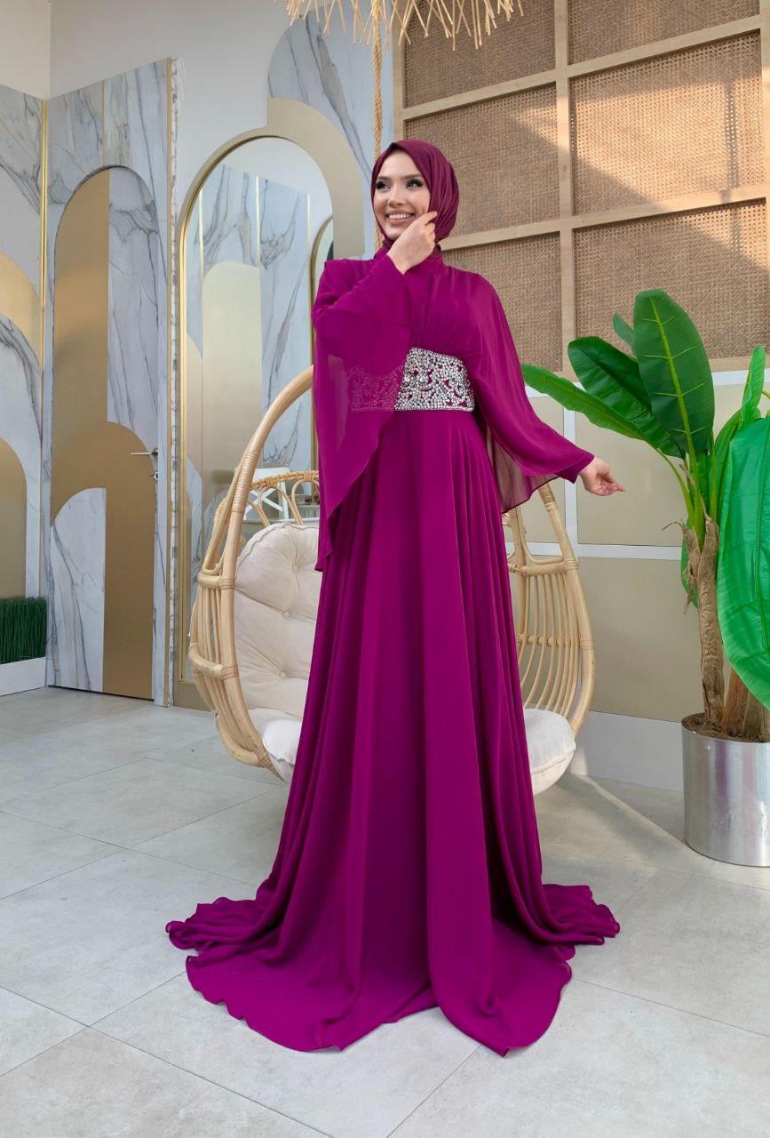 Şifon Abiye Elbise Fuşya